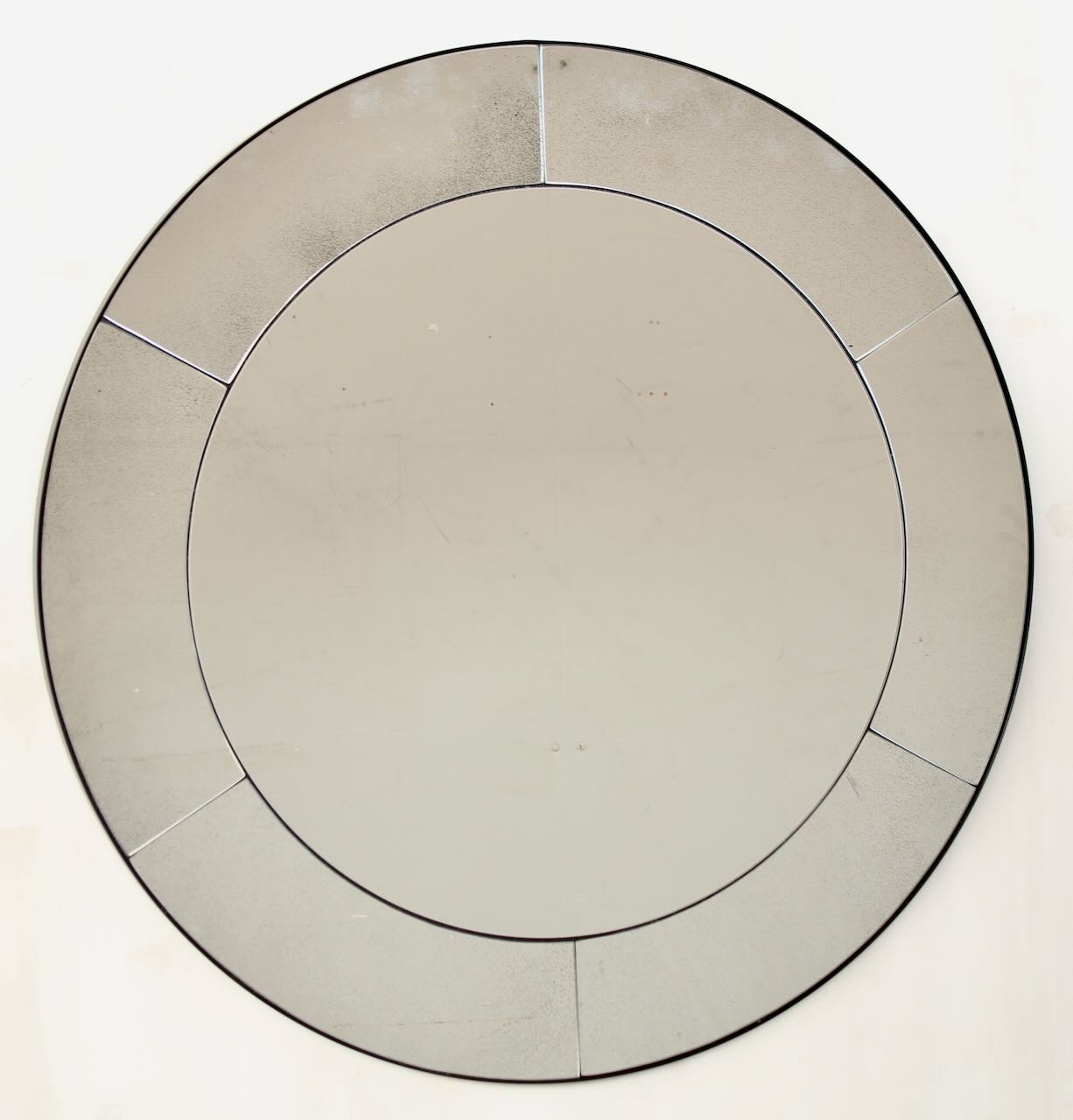 Large Round Vintage Mirror Black Frame